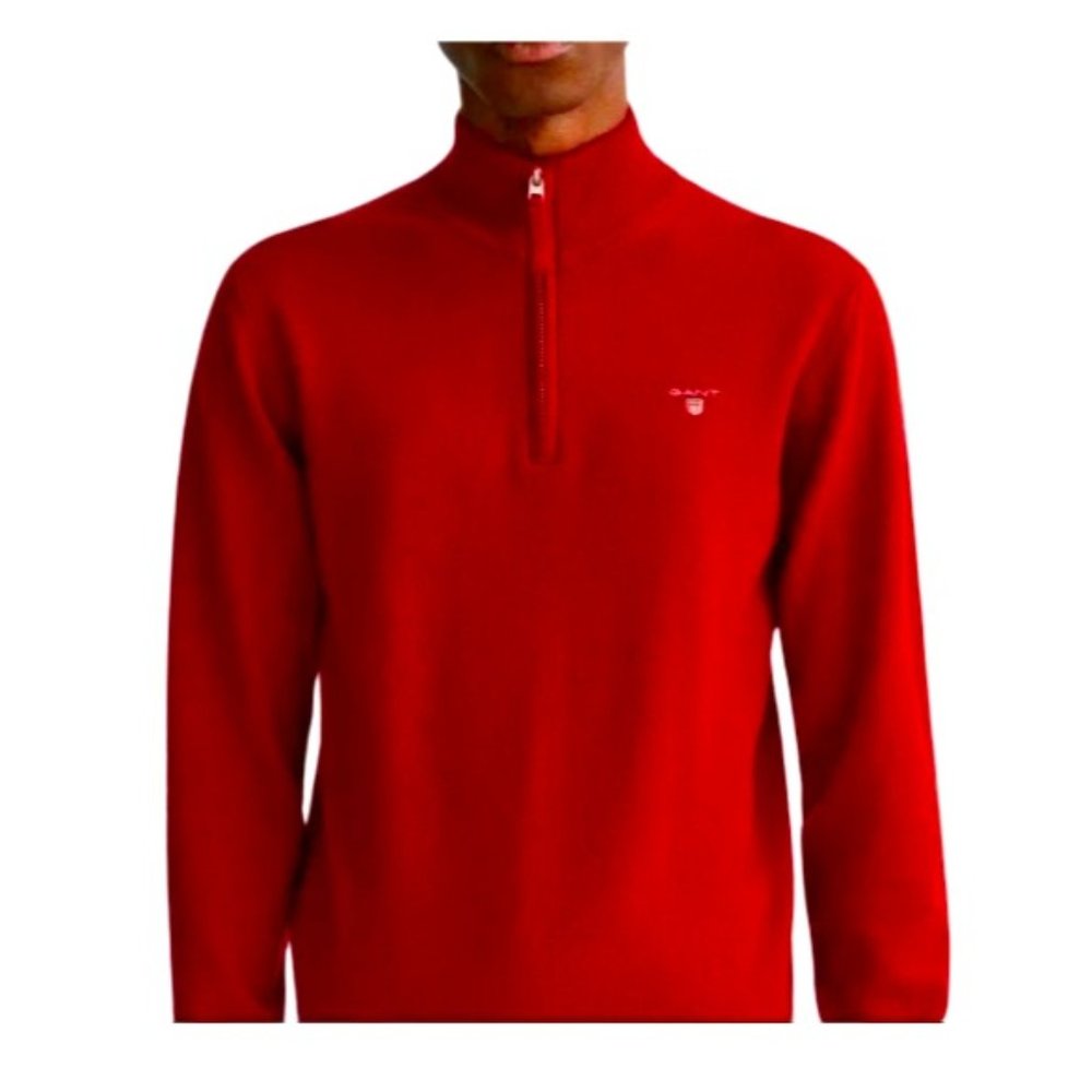 NWOT- GANT Super Fine Cotton Half-Zip Sweater RED Size M- MSRP $175